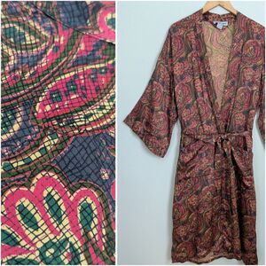 Vintage Women's 100% Silk Kimono Robe Jewel Tones 80s 90s Elegant Dressing Gown